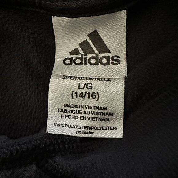Adidas Boys Kids Black/Gray Blue Logo Pullover Hoodie Size Large 14/16 - Picture 9 of 9
